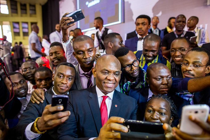 Entrepreneurs take a selfie with Founder of TEF, Tony Elumelu